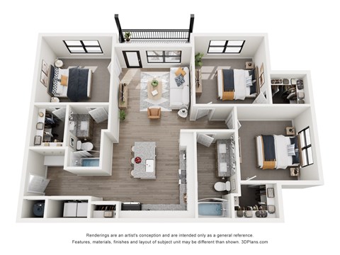 Floor plan for 3 beds, 2 baths, 1310 sqft